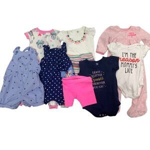 9 Baby Girls 9-12 Months One Piece Snap Up Sleepers Outfits Clothes Lot